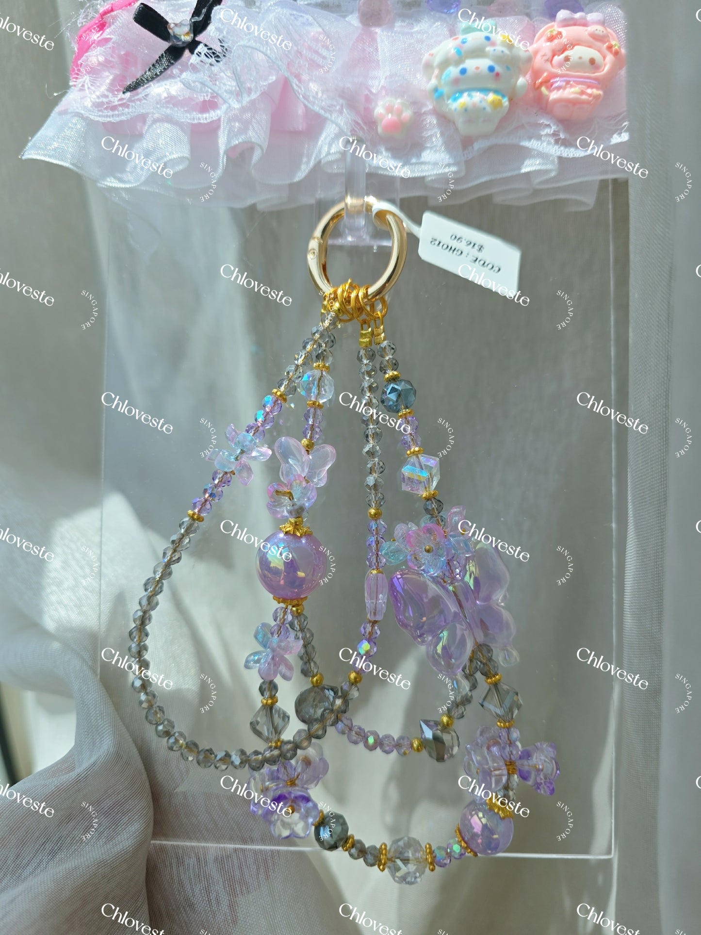 (GH012) Purple x black butterfly phone strap