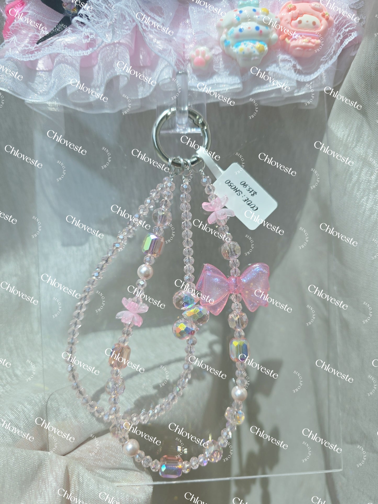 (SH050) Pink Ribbon Bow Phone Strap