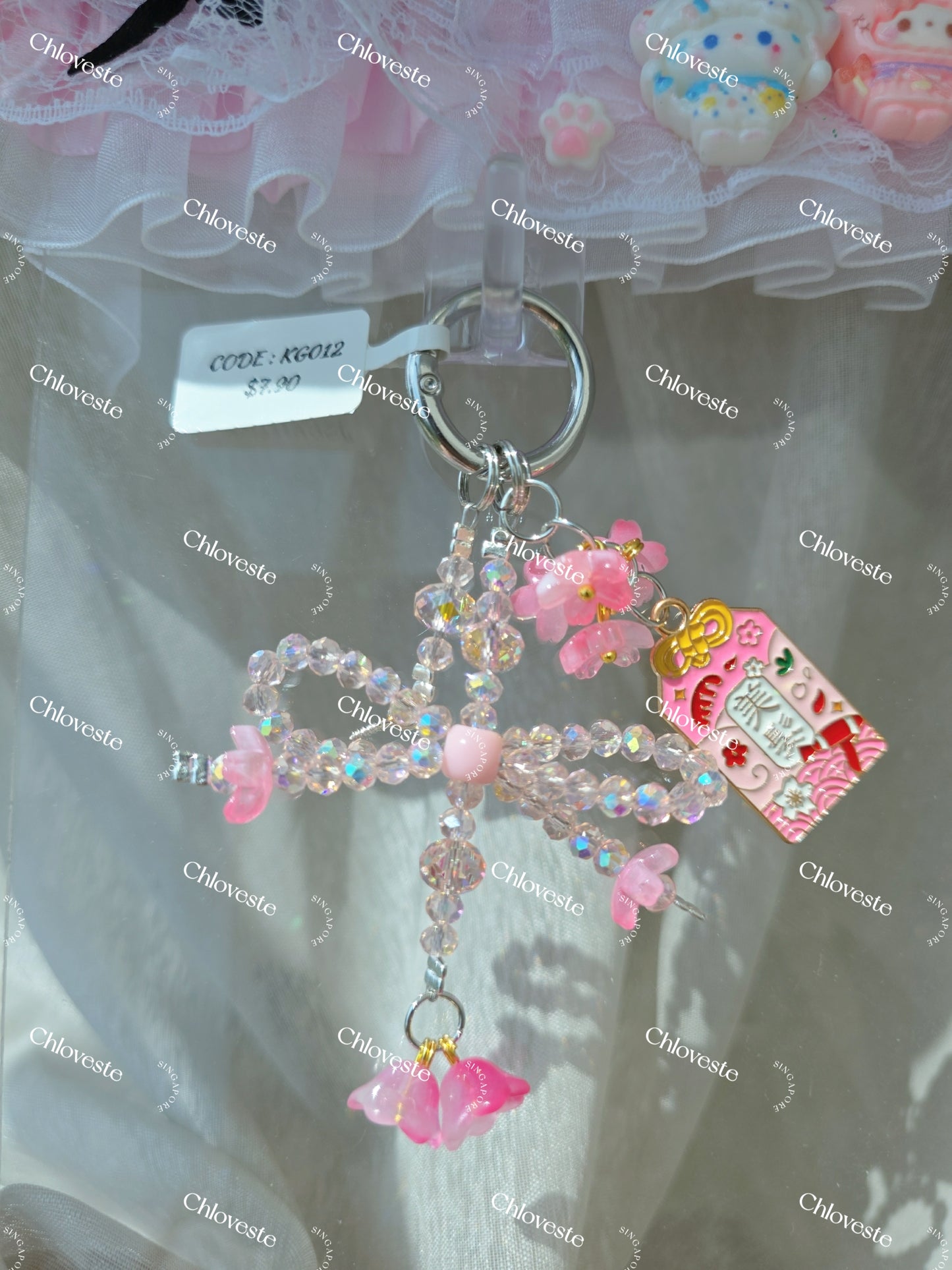 (KS012) Pink ribbon flower