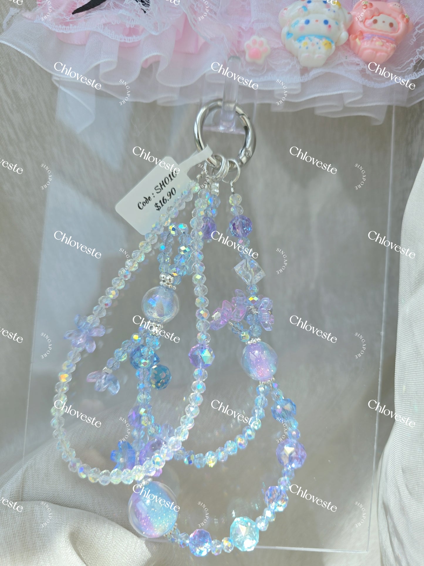 (SH010) Purple x blue flower pot phone strap
