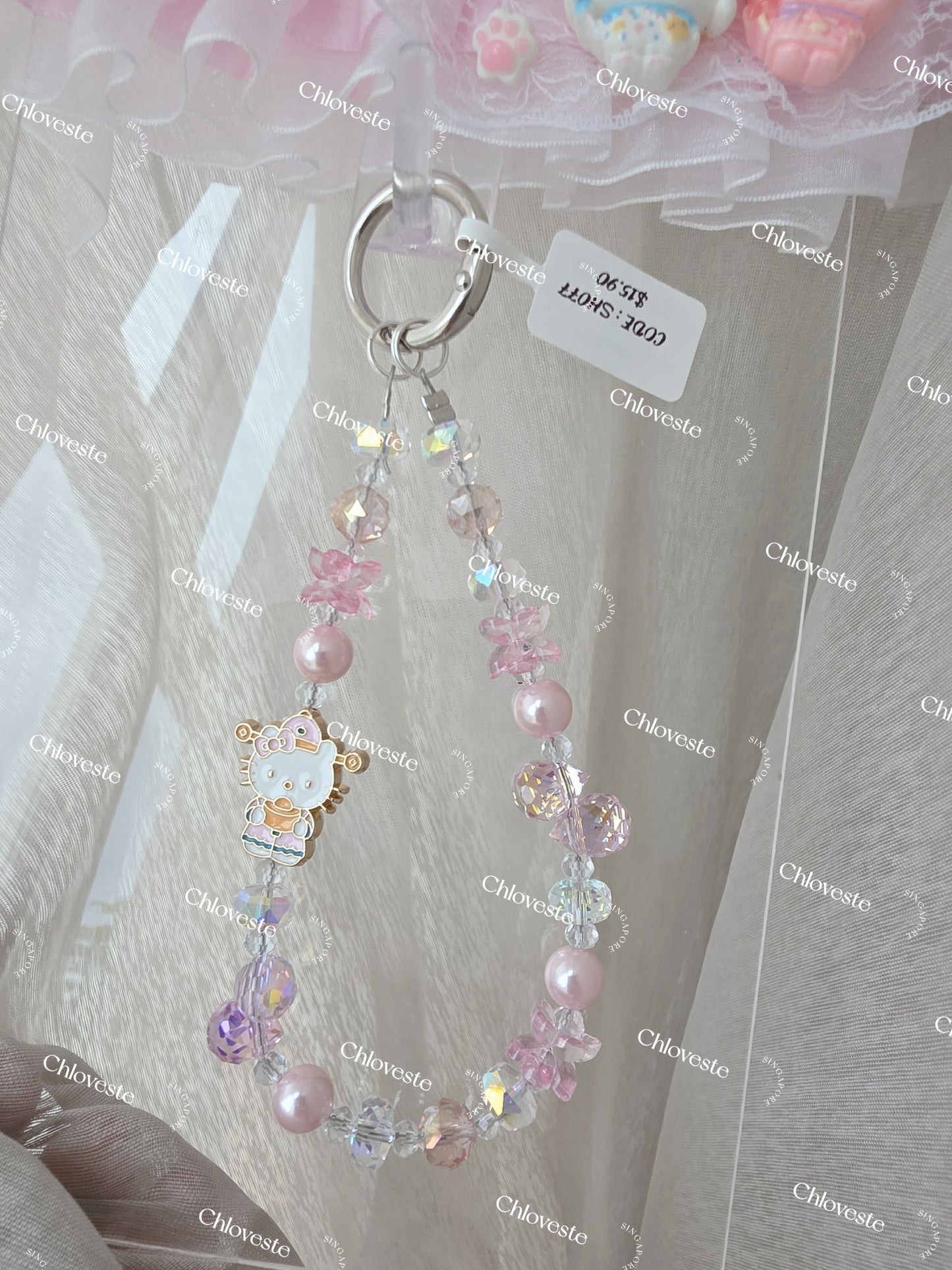 (SH077) Hello kitty fortune pink phone strap