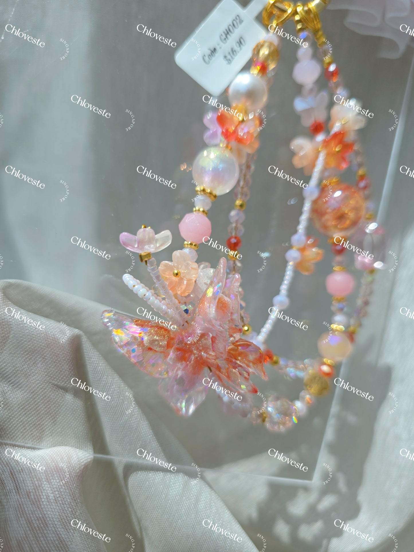 (GH002) Pink x red big butterfly with star phone strap