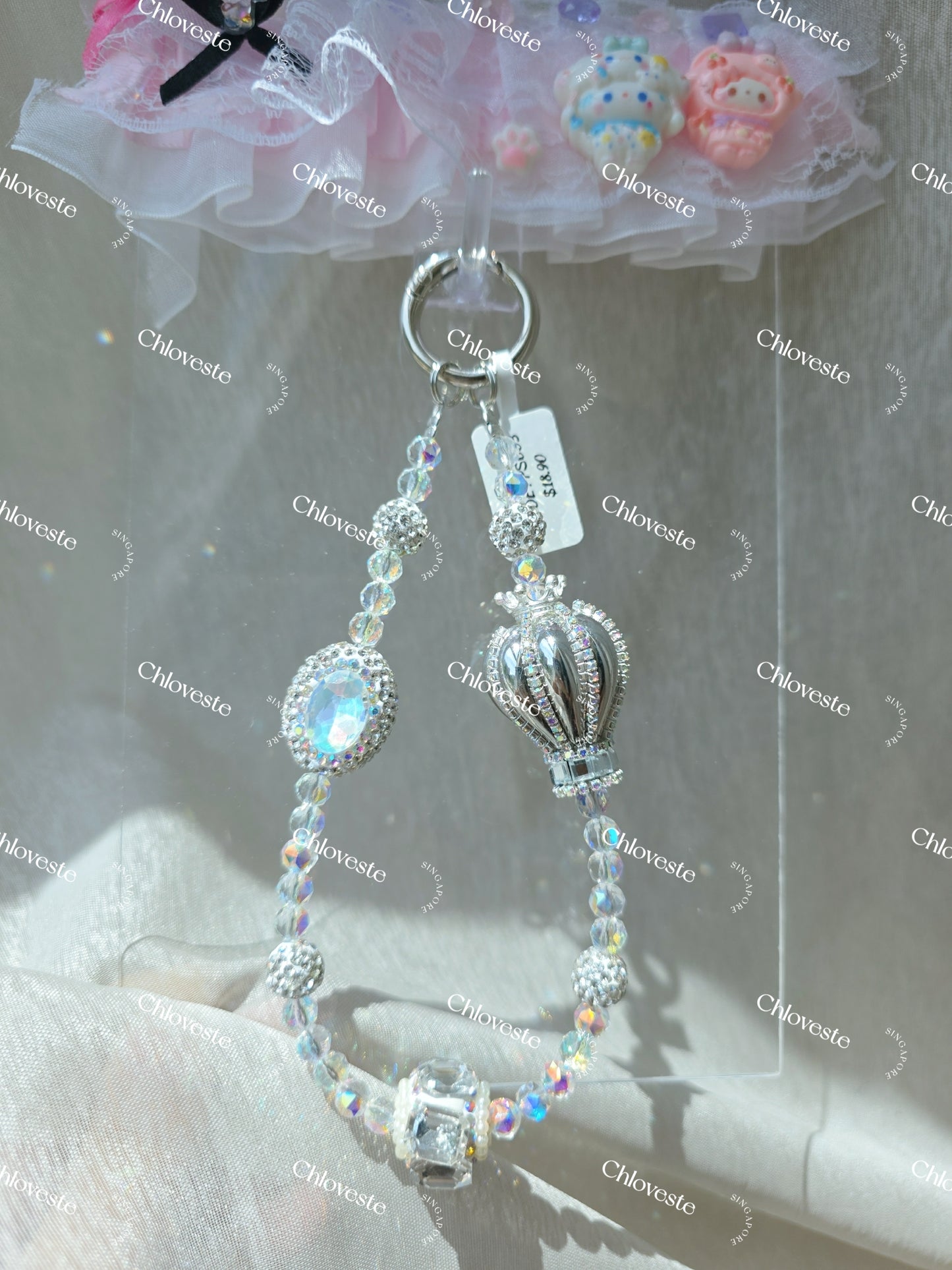 (PS003) Premium silver blink hot air balloon phone strap