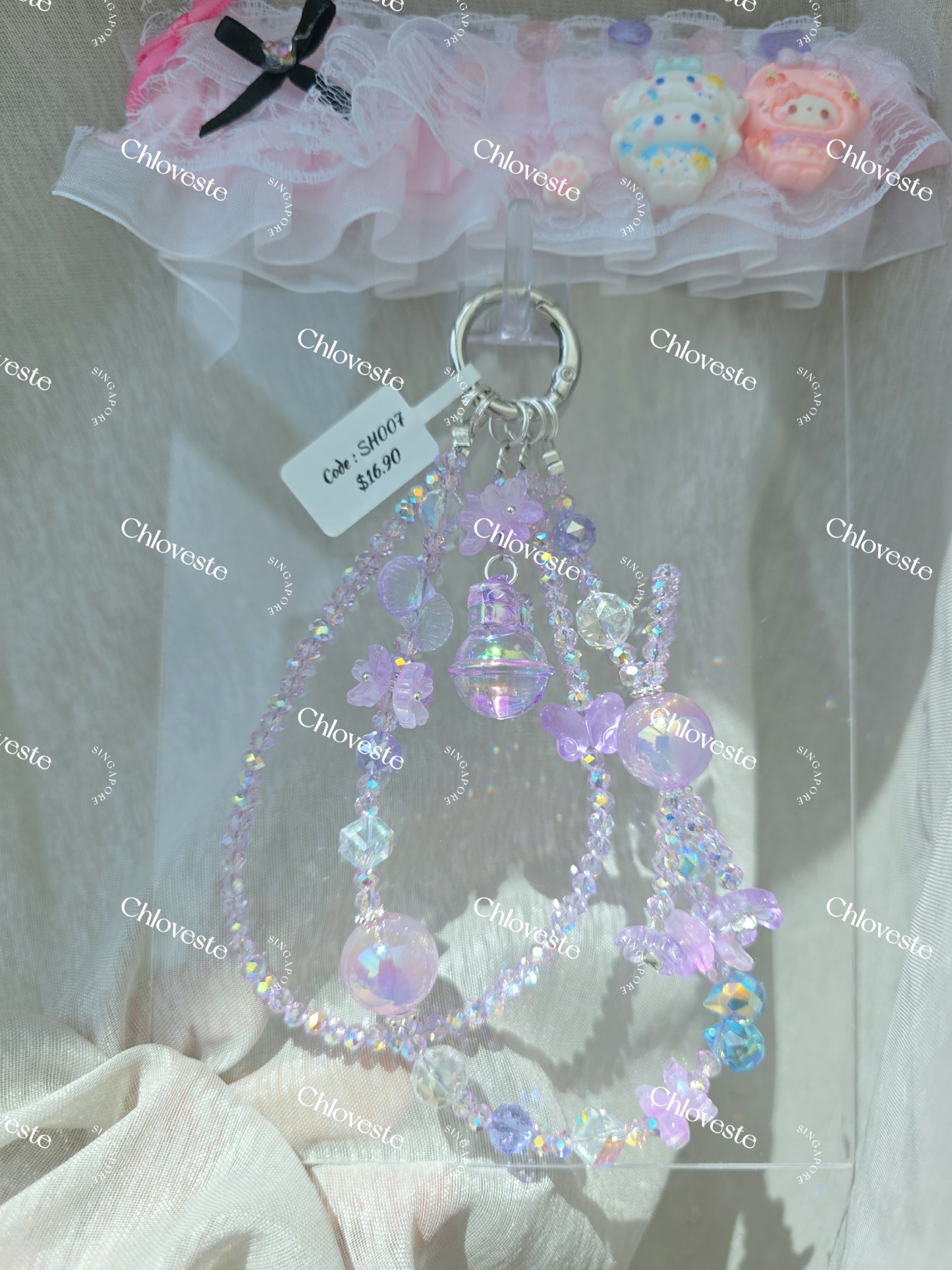 (SH007) Purple Flower with bell phone strap
