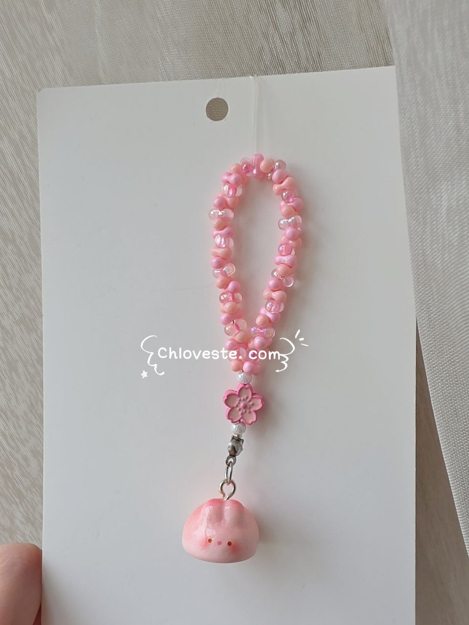 Pink bunny beaded keychain
