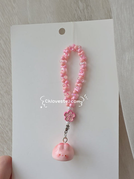 Pink bunny beaded keychain