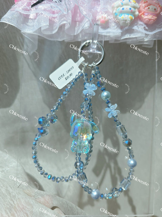 (SH057) Blue transparent Pocha phone strap