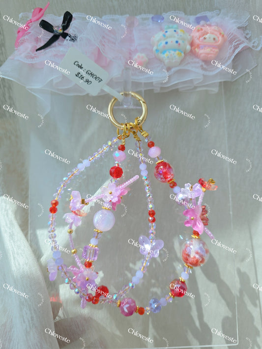 (GH007) Purple x red butterfly flower pot phone strap