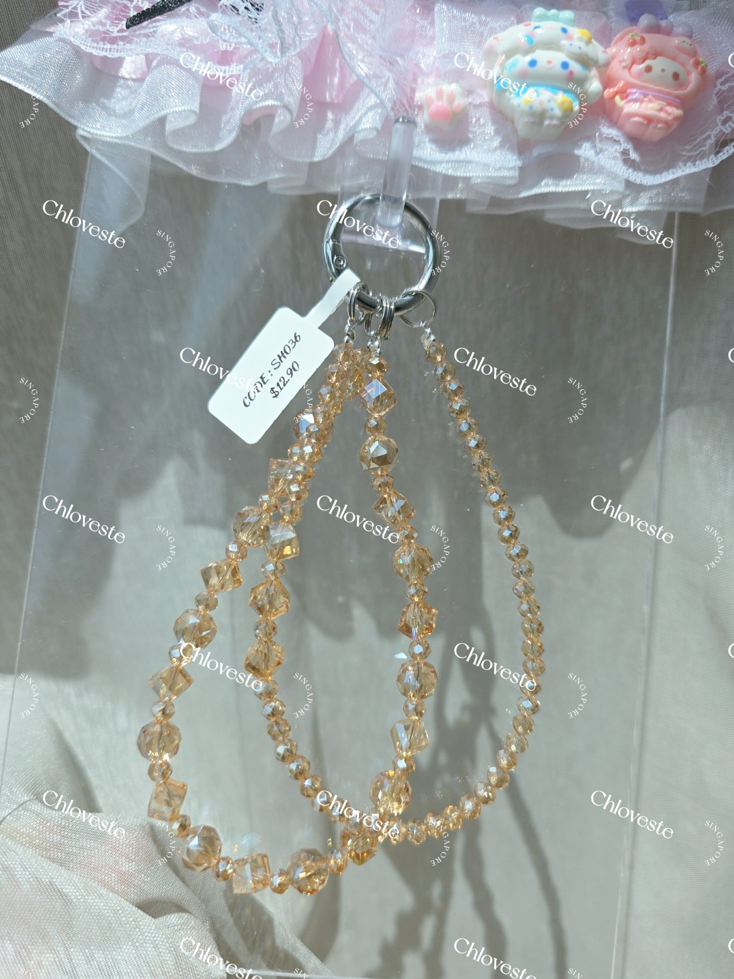 (SH036) Gold champagne phone strap