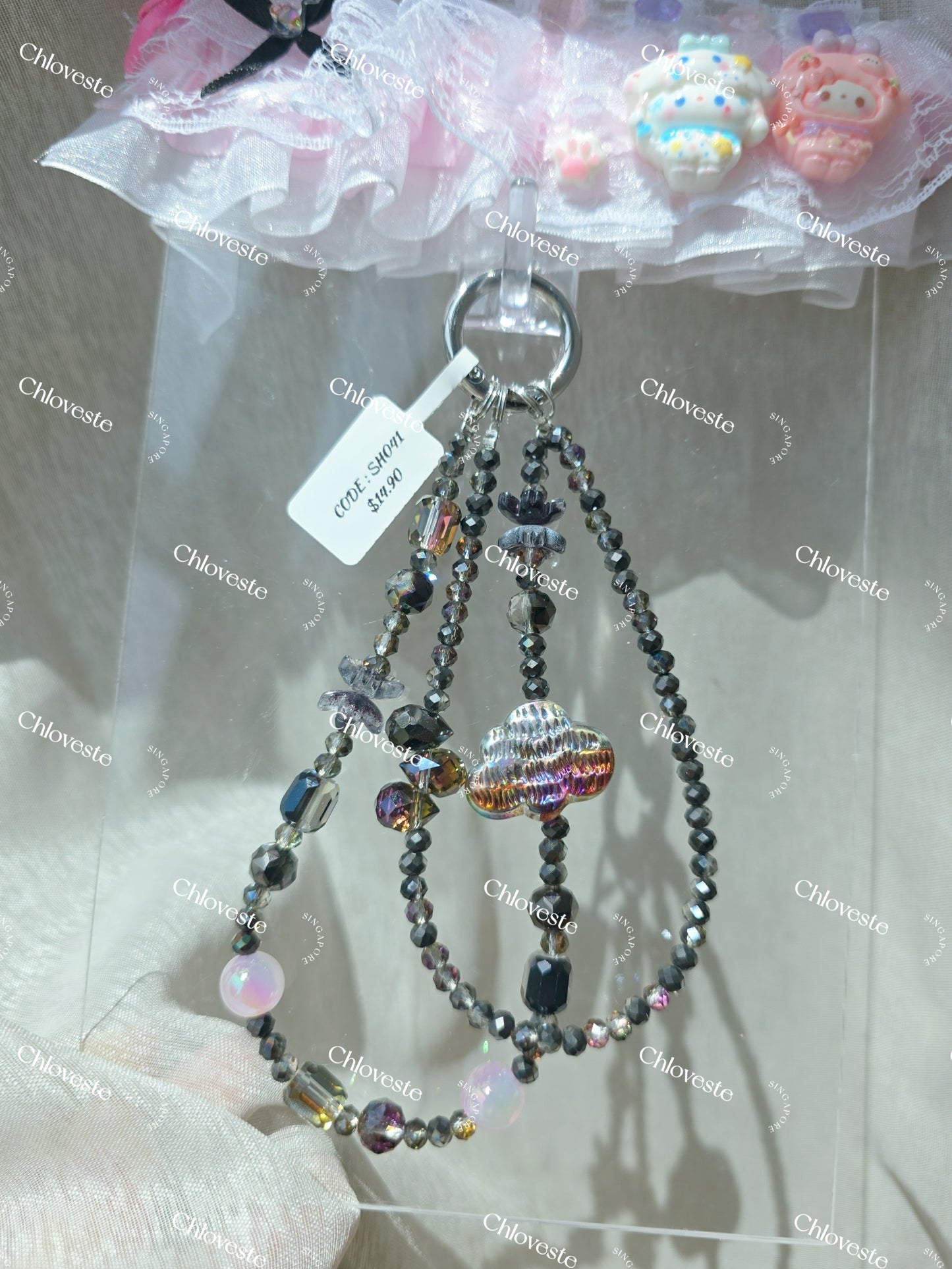 (SH041) Black cloud phone strap