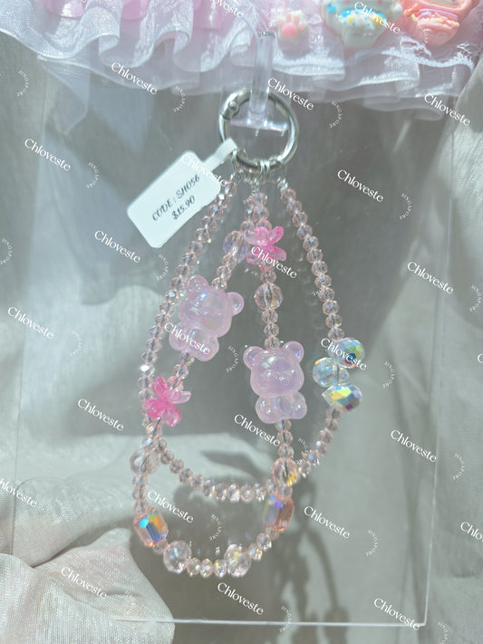 (SH056) Pink double bear phone strap