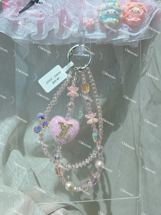 (SH019) Pink LV Heart Phone Strap