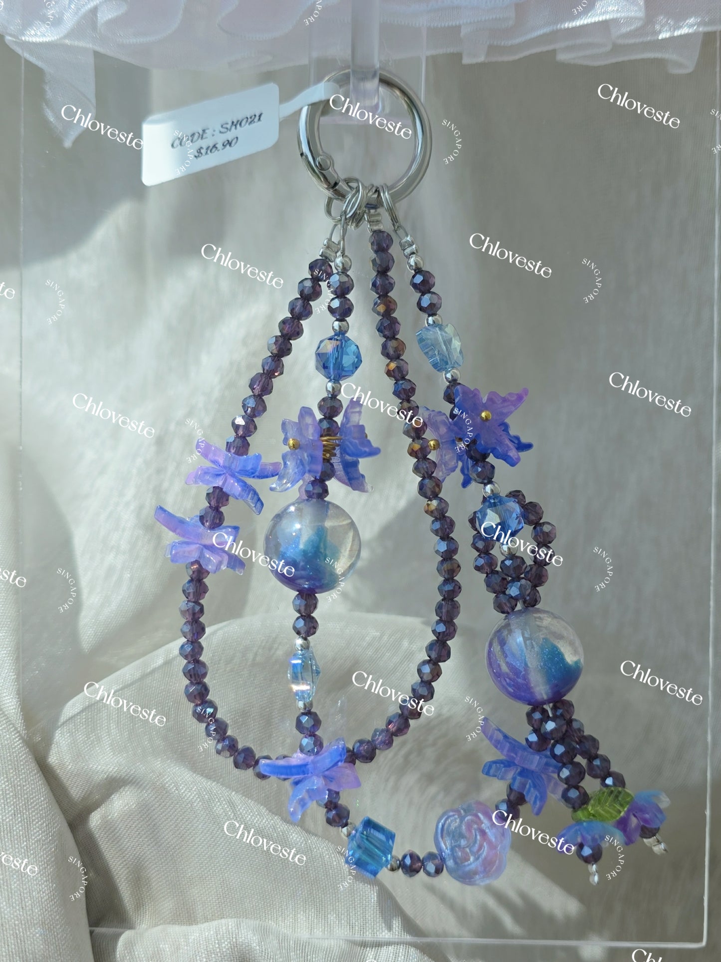 (SH021) Dark blue x purple flower phone strap