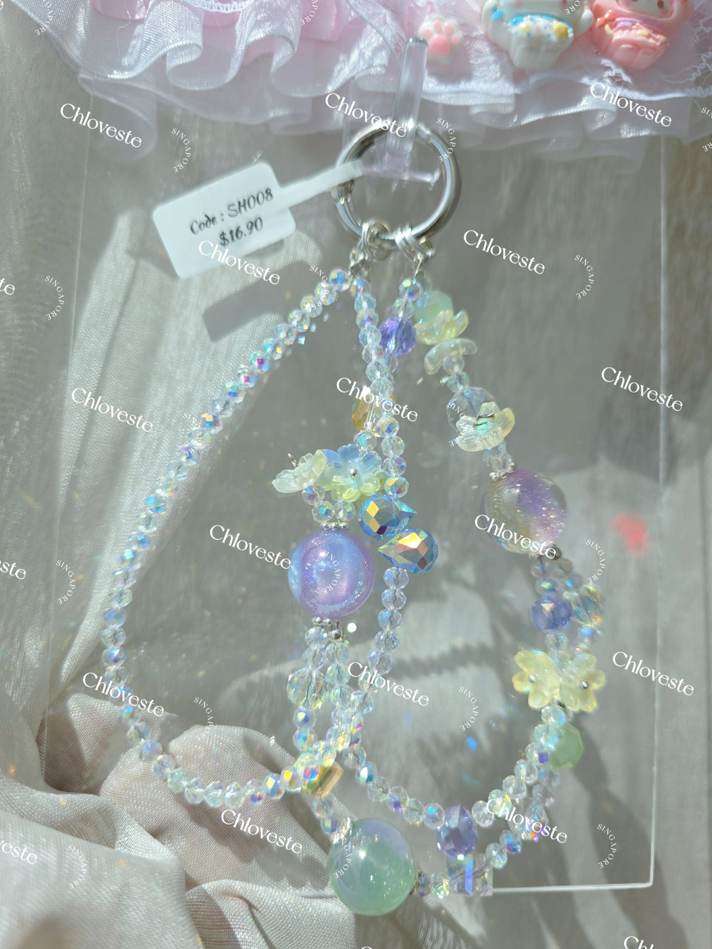 (SH008) Purple x blue yellow flower pot phone strap
