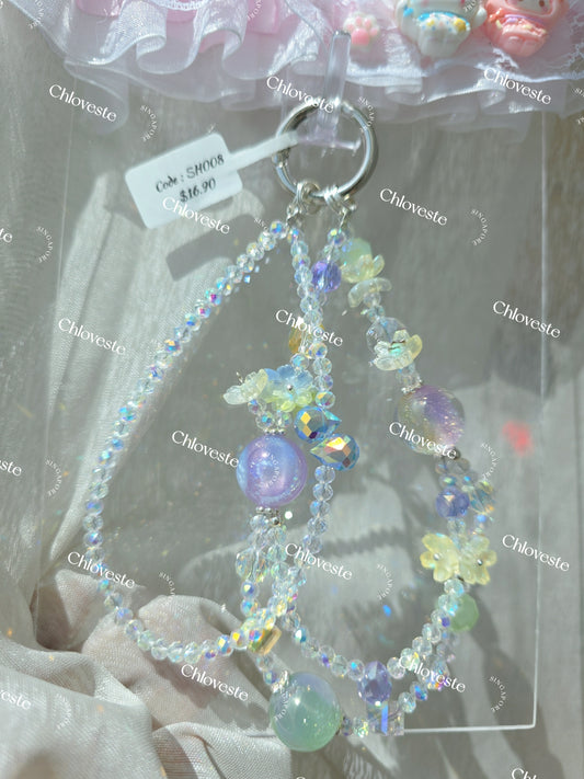 (SH008) Purple x blue yellow flower pot phone strap