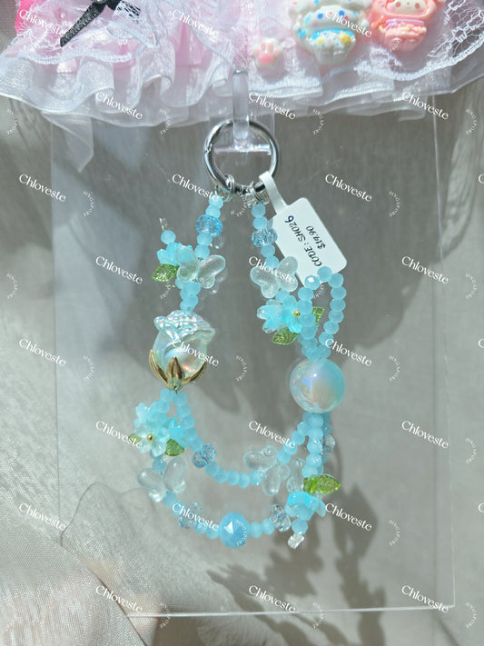 (SH026) Blue Rose and butterfly phone strap