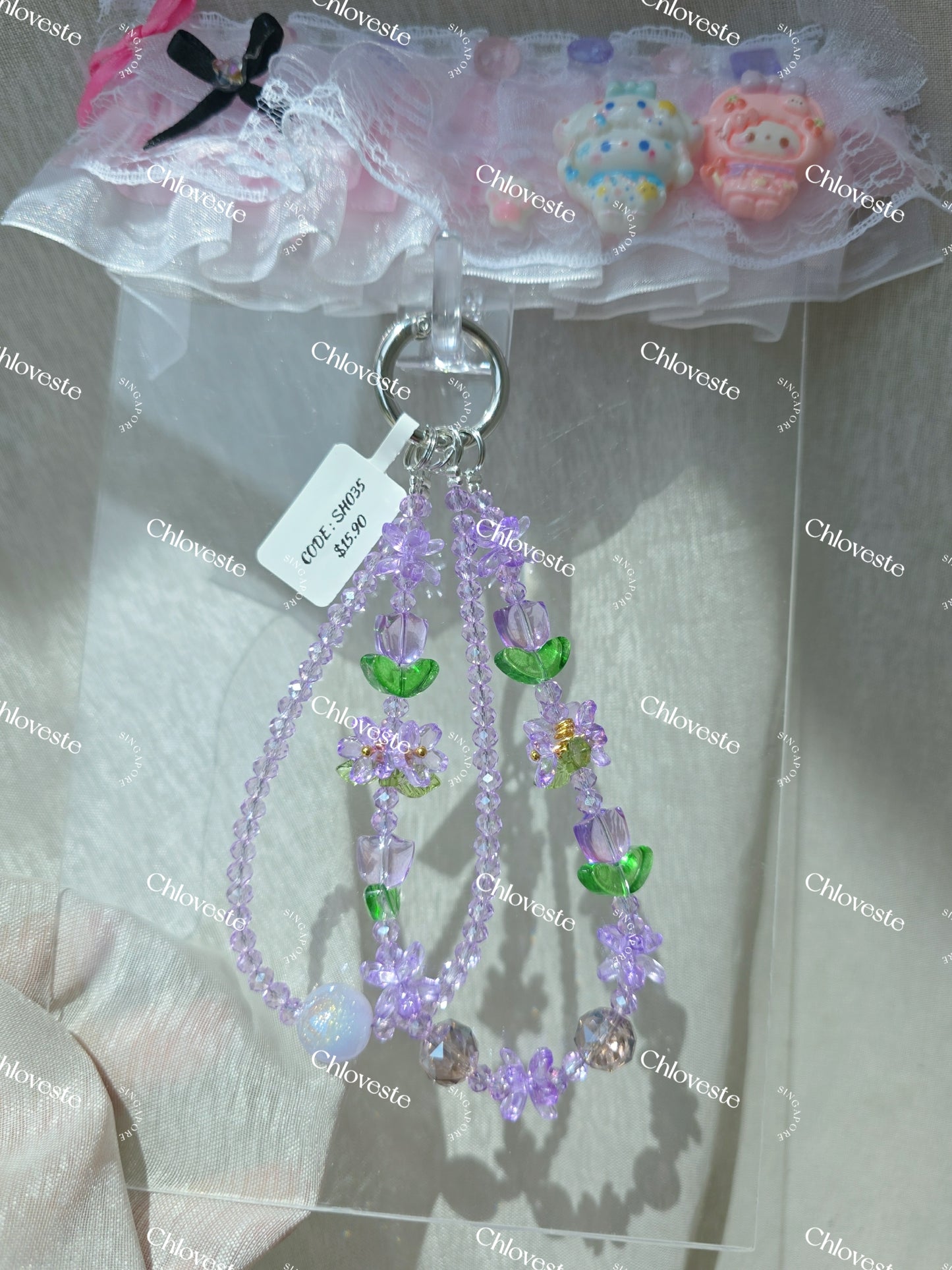 (SH035) Purple flower and tulip phone strap