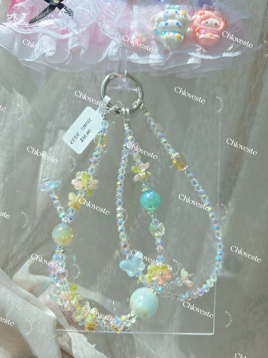 (SH011) Yellow flower with butterfly phone strap