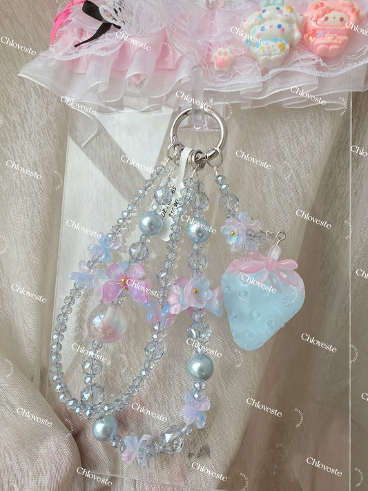 (SH065) Blue pink strawberry butterfly flower phone strap