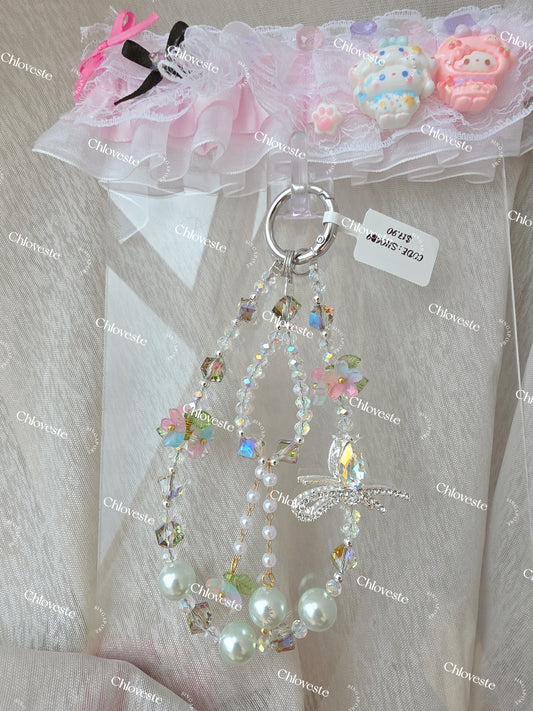 (SH069) Champagne cyan green butterfly phone strap