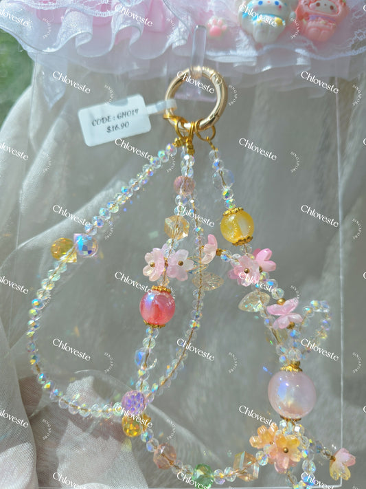 (GH014) Pink x orange flower pot phone strap