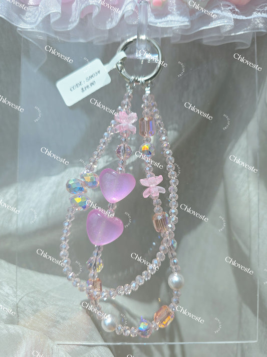 (SH034) Pink Cat Eye Hearts Strap