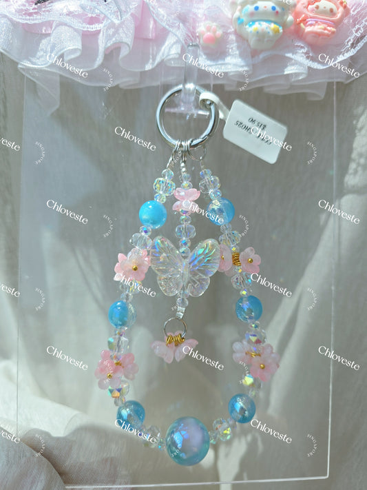 (SH025) Blue x pink with butterfly phone strap