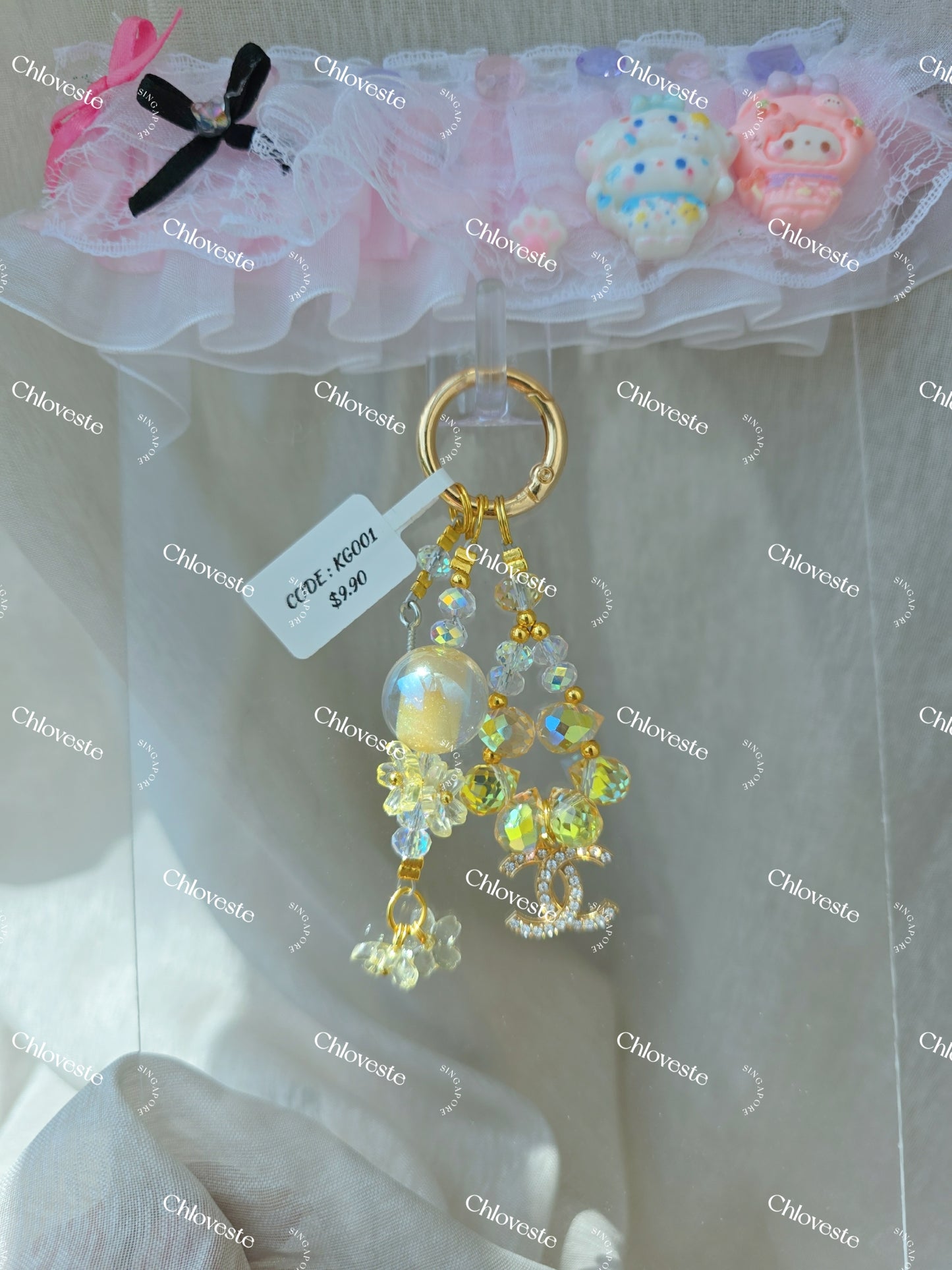 (KG001) Yellow x gold CC with flower keychain