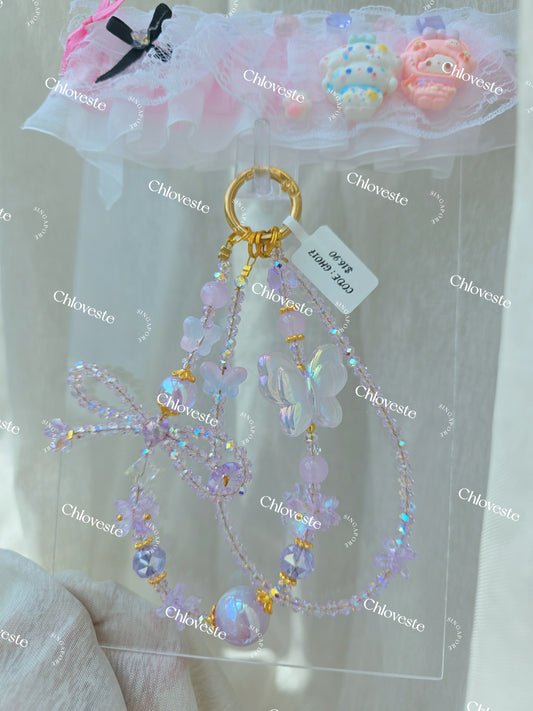 (GH017) Purple butterfly with ribbon phone strap