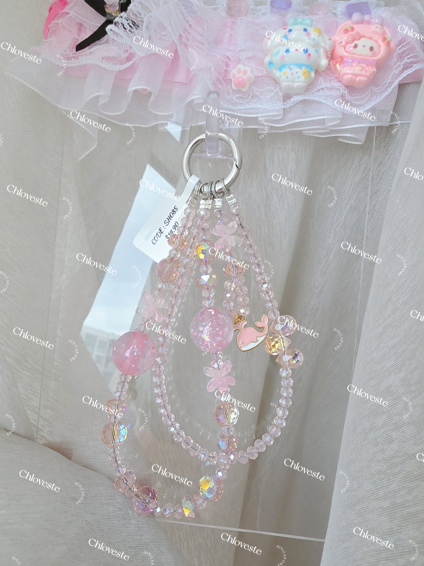 (SH085) Pink whale phone strap
