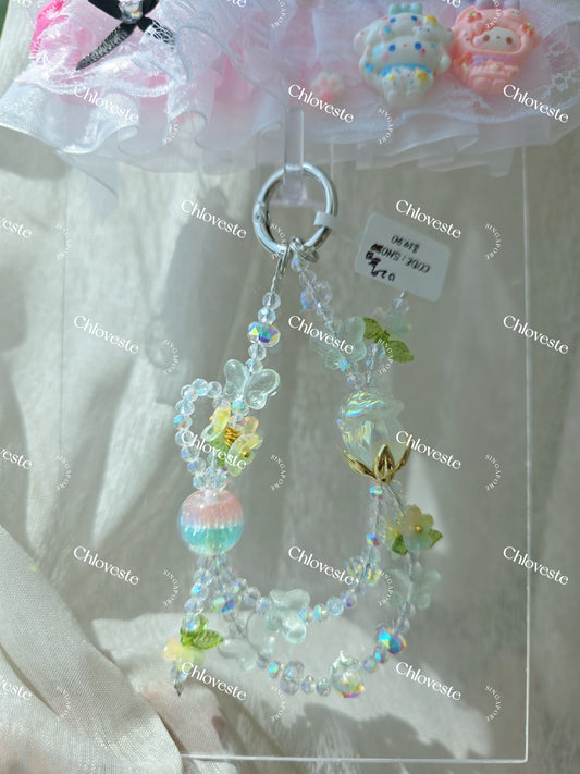 (SH029) White rose with Butterfly phone strap