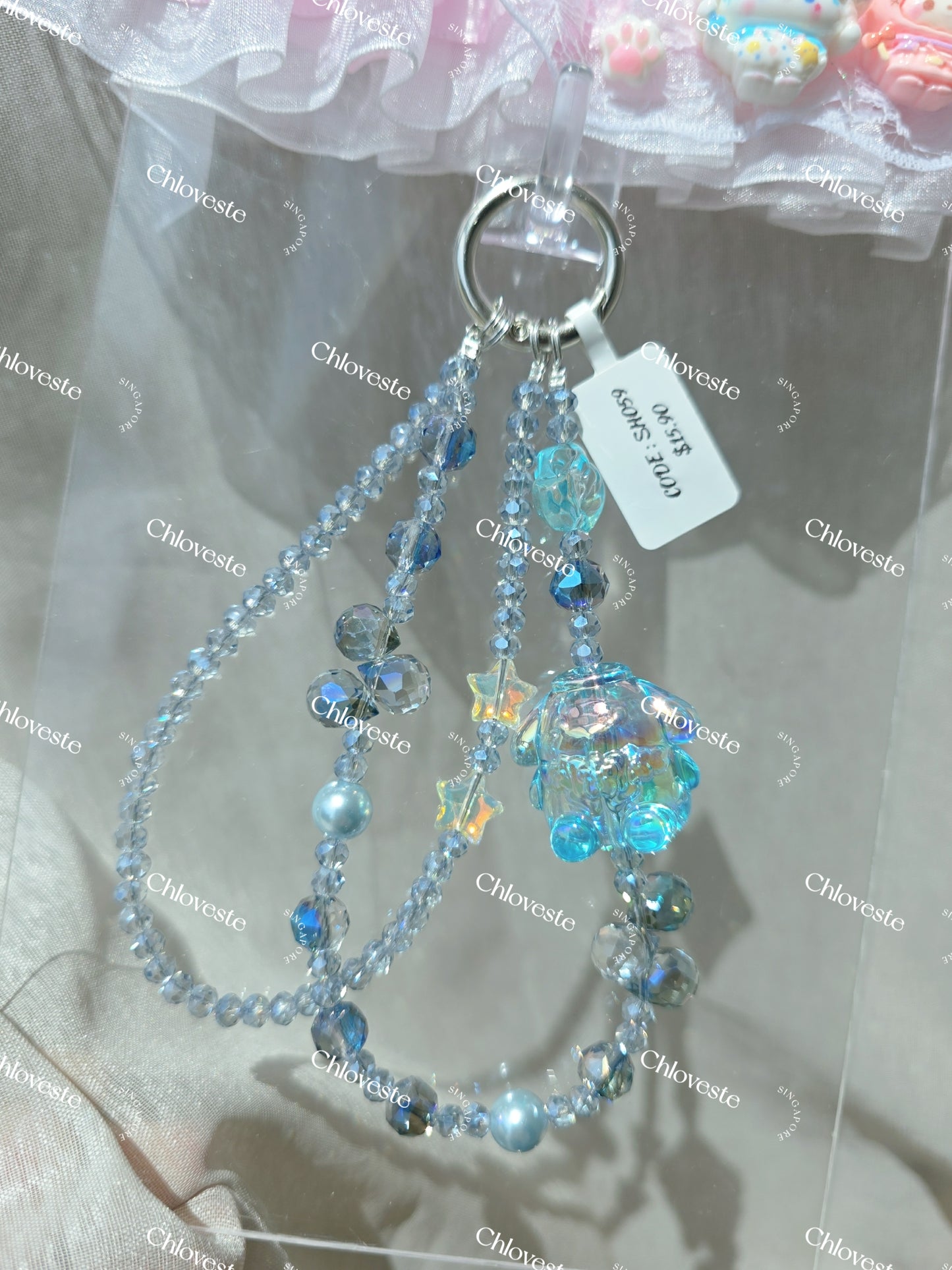 (SH059) Blue transparent Pompompurin phone strap
