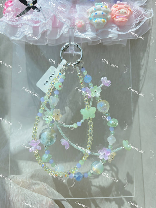 (SH002) Green x blue purple flower phone strap