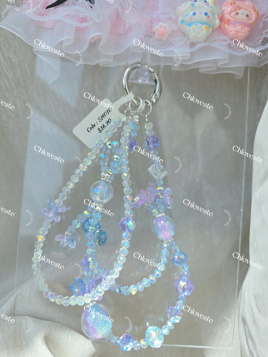 (SH010) Purple x blue flower pot phone strap