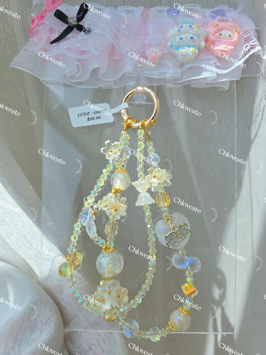 (GH013) White heart x flower phone strap