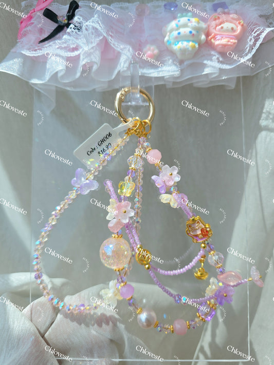 (GH006) Purple x pink fortune cat phone strap