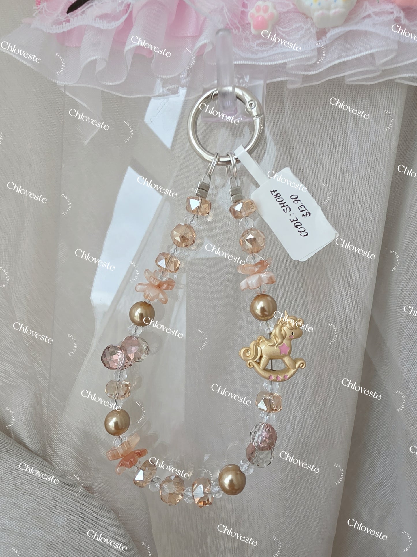 (SH087) Gold champagne unicorn phone strap