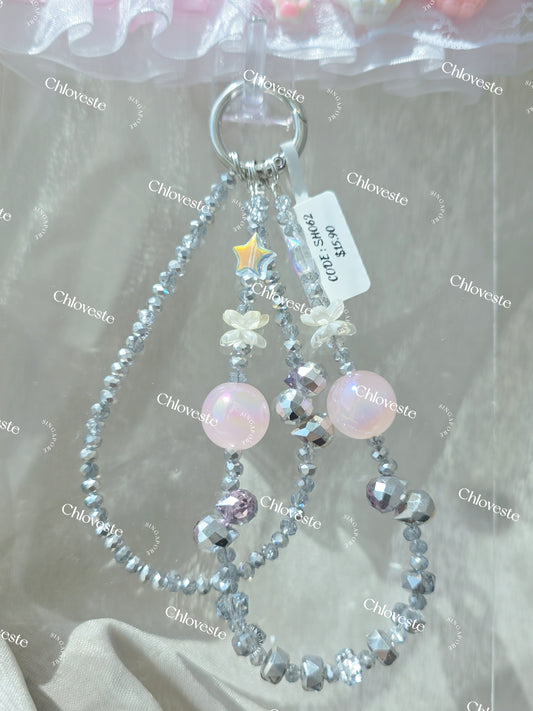 (SH062) Silver pink phone strap