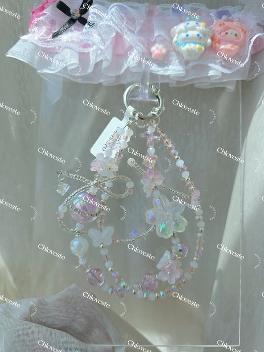 (SH003) Pink flower x butterfly phone strap