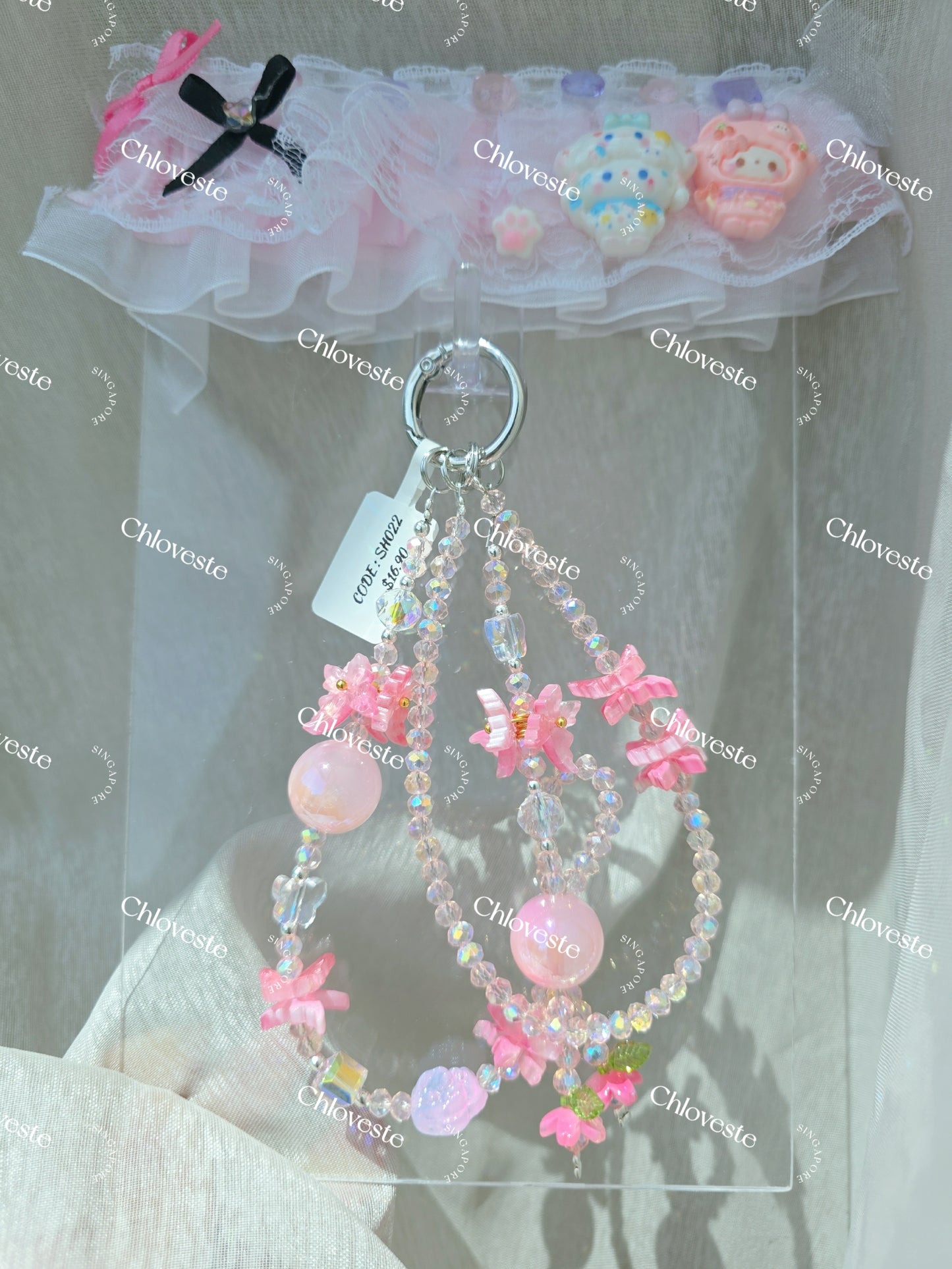 (SH022) Pink garden phone strap