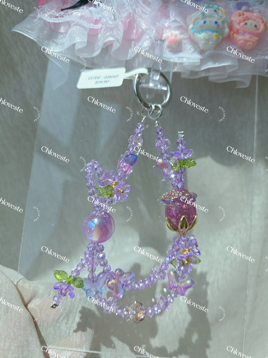 (SH027) Purple rose with butterfly phone strap