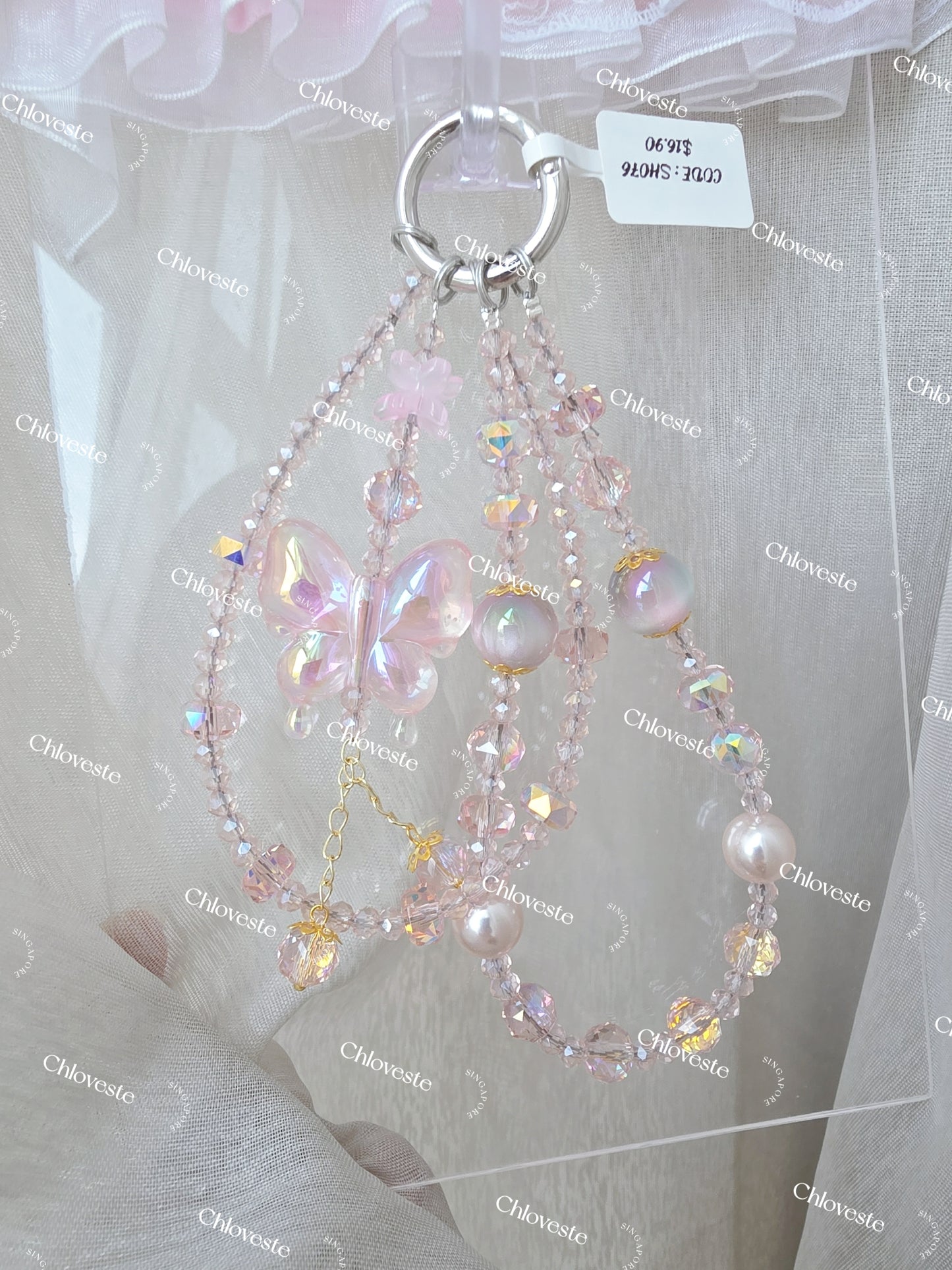 (SH079) Pink butterfly with Heidi phone strap