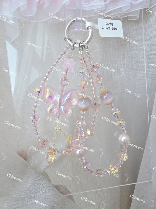 (SH079) Pink butterfly with Heidi phone strap