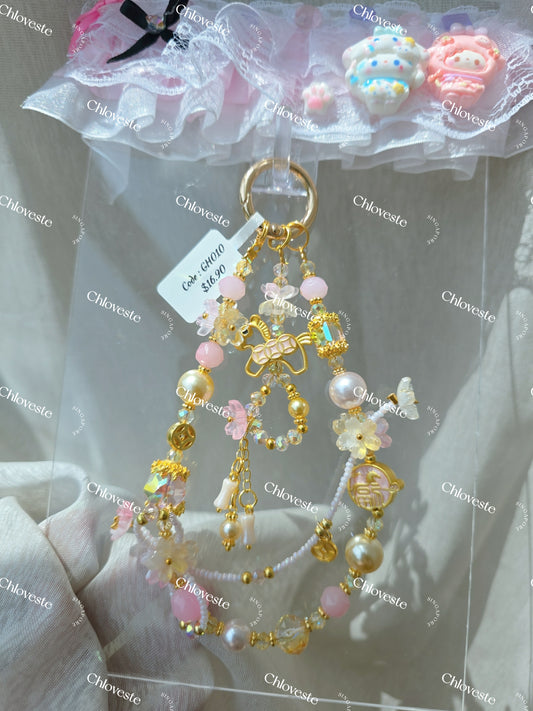 (GH010) Pink x gold with baby horse phone strap