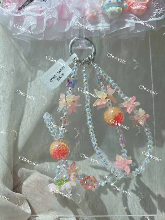 (SH023) Peachy pink flower phone strap