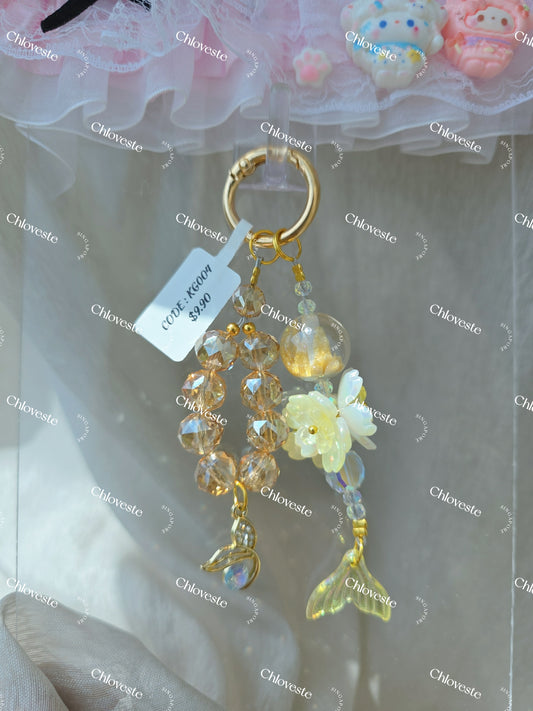 (KG004) Yellow x gold flower premium bead keychain
