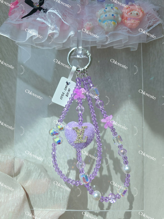 (SH018) Purple LV heart phone strap