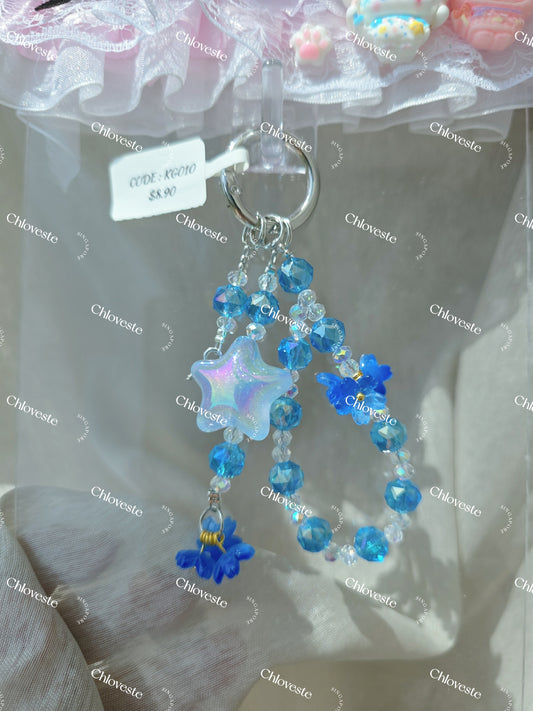 (KS010) Dark blue star with flower keychain