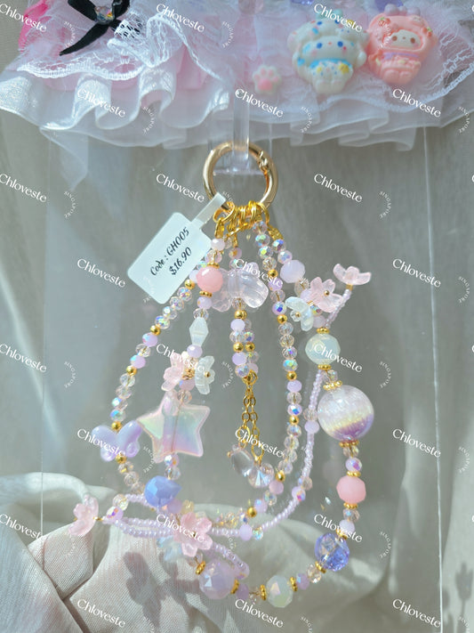 (GH005) Pink flower pot and star phone strap