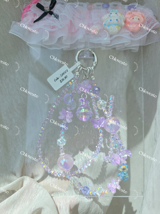 (SH007) Purple Flower with bell phone strap